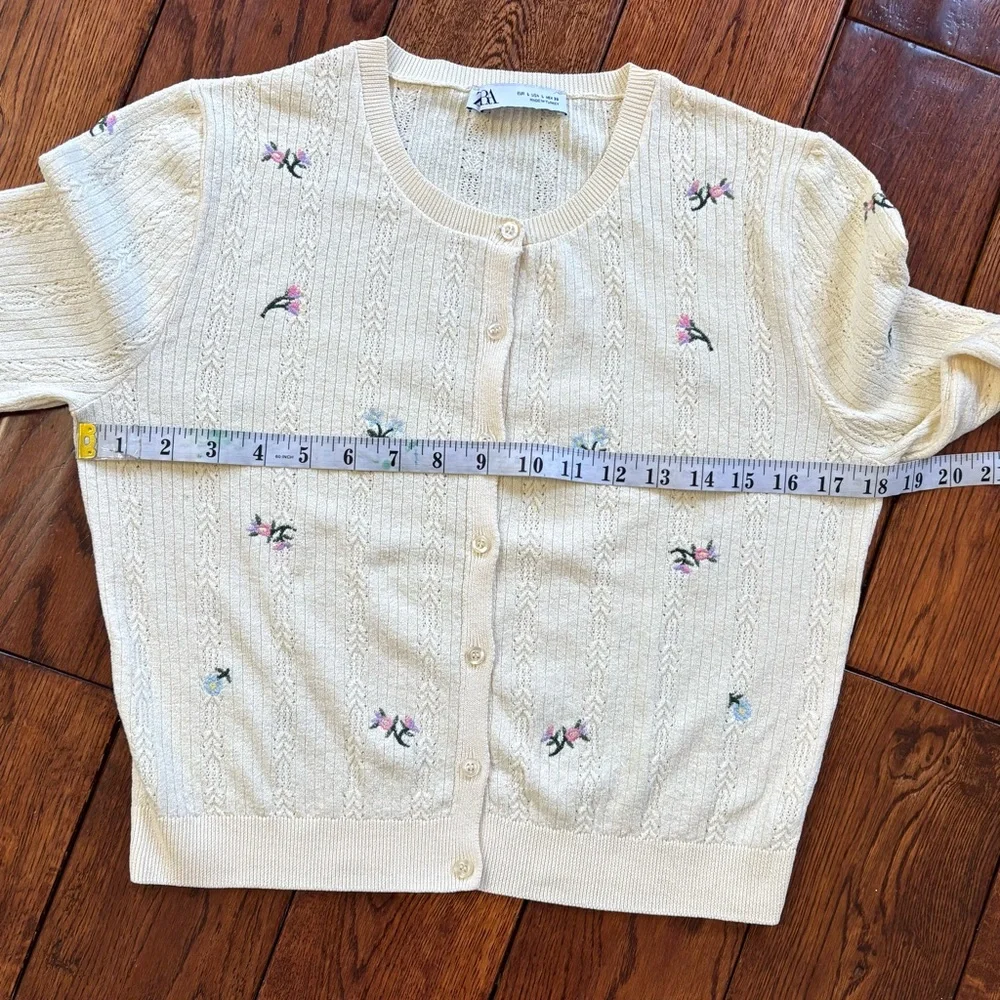 Zara Floral Embroidered Pointelle Knit Cardigan in Butter Yellow - Picture 9 of 10